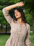 MULMUL PASTEL BROWN BLOSSOM BLOCK PRINTED COMFY DRESS MULMUL PASTEL BROWN BLOSSOM BLOCK PRINTED COMFY DRESS